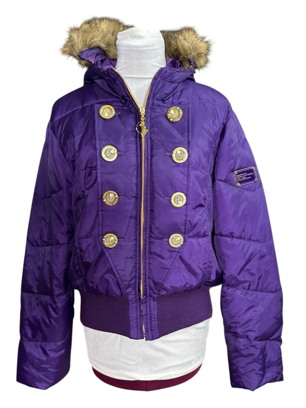 Baby Phat Vintage Y2K  Puffer Jacket Coat Purple Cropped Bomber Size Large